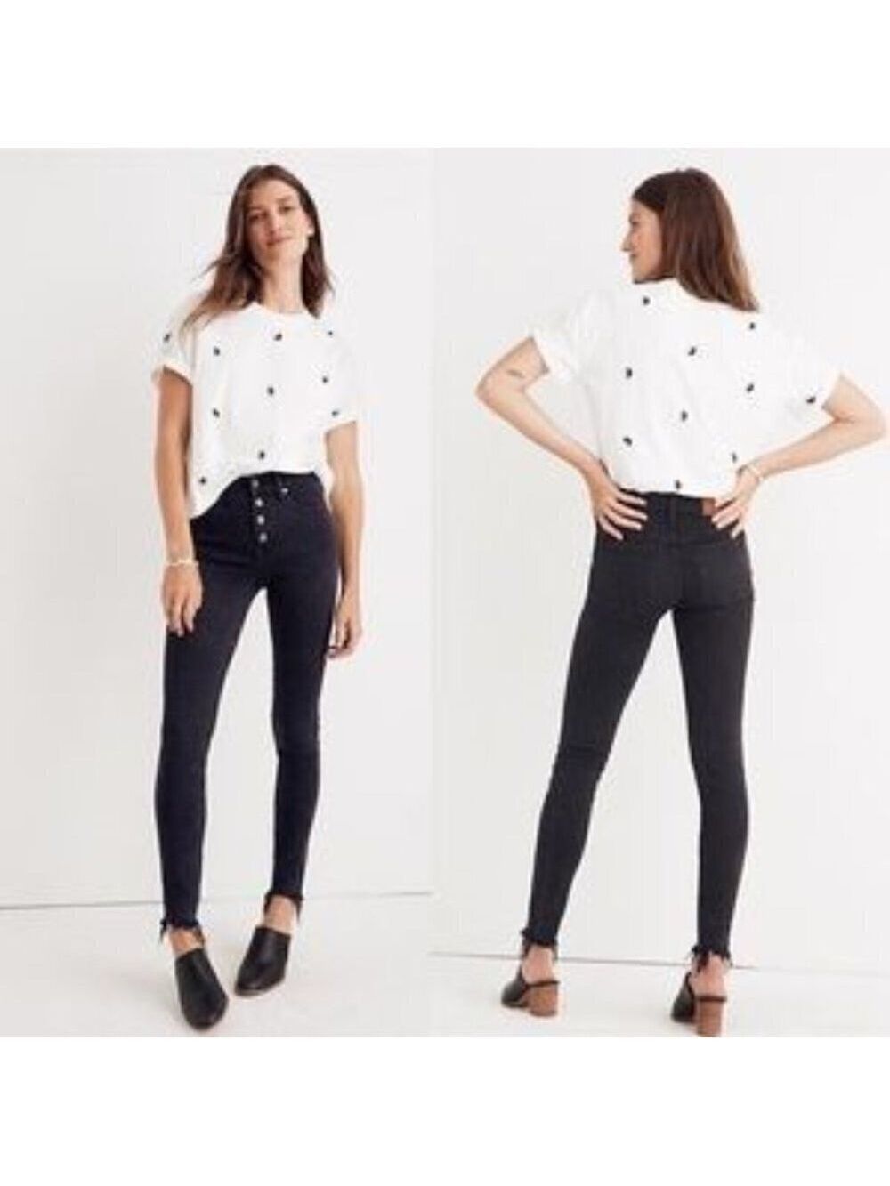 Madewell 10" High Rise Jeans Faded Black Exposed Button Fly Raw Hem Denim 26
